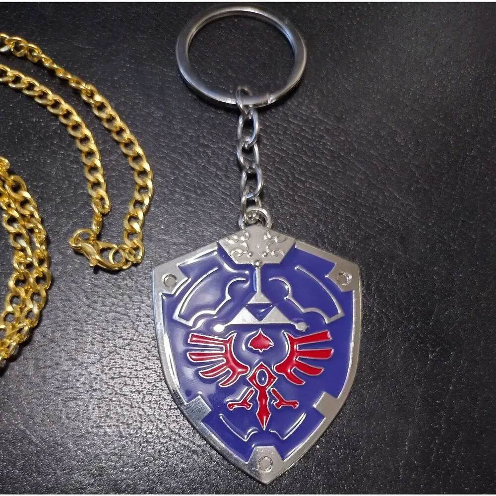 Zelda Master Sword & Hylian Shield Necklace & Keychain Combo Birthday Gift Set